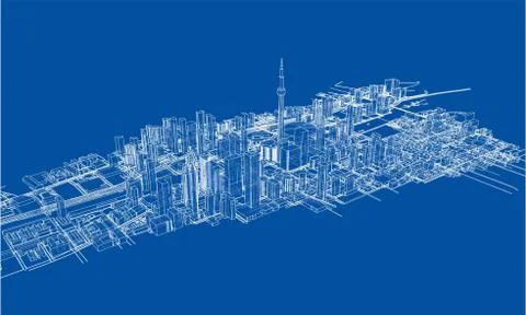 Outline city concept. Wire-frame style Stockillustratie