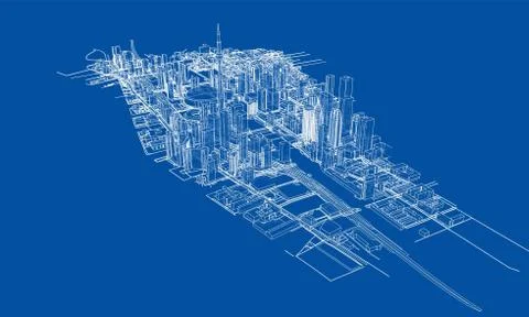 Outline city concept. Wire-frame style Illustrazione stock