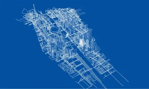 Outline city concept. Wire-frame style 스톡 일러스트