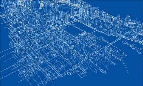 Outline city concept. Wire-frame style Stockillustratie