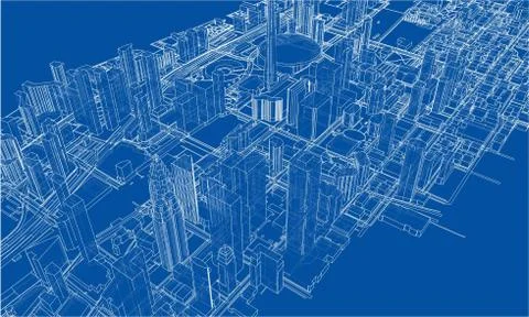Outline city concept. Wire-frame style Stock Illustration