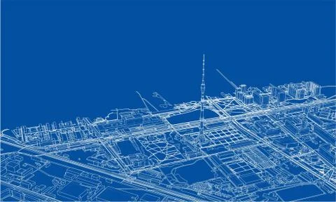 Outline city concept. Wire-frame style Illustrazione stock