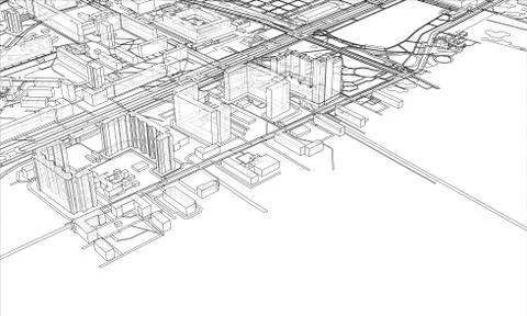 Outline city concept. Wire-frame style 스톡 일러스트