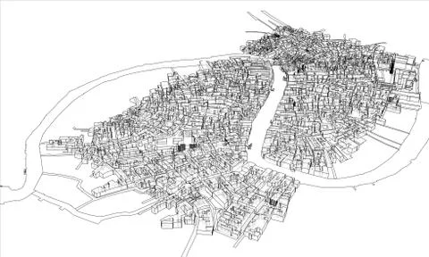 Outline city concept. Wire-frame style Illustrazione stock