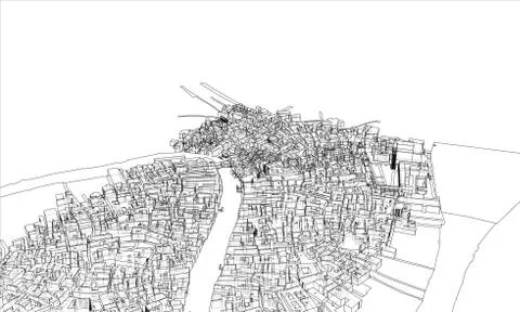 Outline city concept. Wire-frame style Stock Illustration