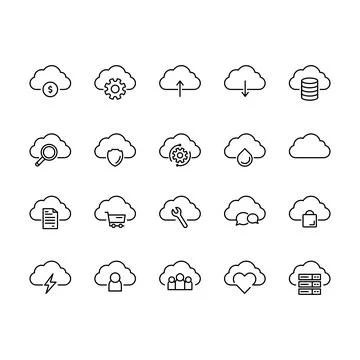 Outline Cloud Icon Set Design Stock Illustration