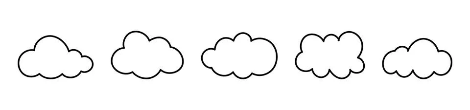 Outline clouds. Doodle fluffy clouds. Puffy, cumulus clouds. Cloudy forms in Stock Illustration