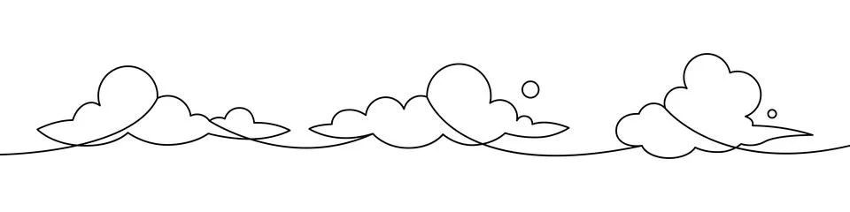 Outline clouds with flowing interconnected lines. Minimal weather line art Stock Illustration