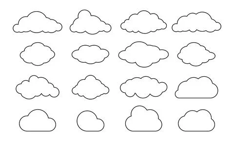 Outline clouds. Line cloud shape set. Vector black sky pictogram. Stockillustratie