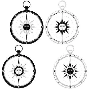 Outline of compass and sun of may Stock Illustration