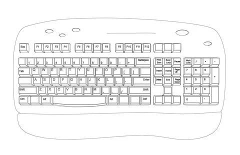 Outline of a computer keyboard from black lines isolated on a white backgroun Stock Illustration