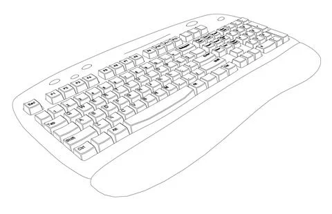 Outline of a computer keyboard from black lines isolated on a white backgroun Stock Illustration