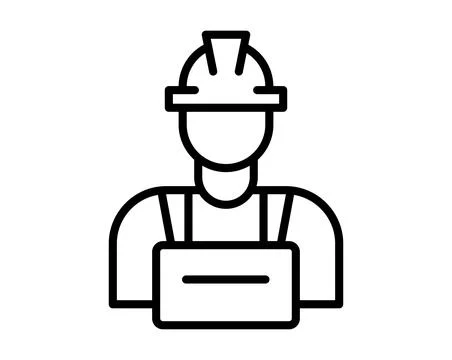 Outline of a Construction Worker with Helmet and Bib Overalls in Minimalist.. Stock Illustration