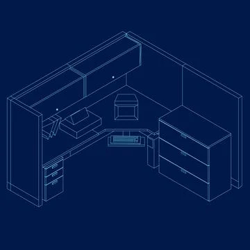Outline of Contemporary workspace flat vector illustrations set. Contour Office Illustrazione stock