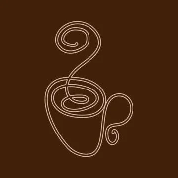 Outline continuous line Coffee cup with swirl steam Neon Glowing Sticker icon Stock Illustration