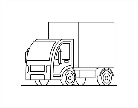 Outline, contour stylized vector small truck. Truck for coloring book page. I Stock Illustration