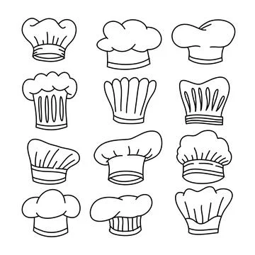 Outline Cook Chef hat line set collection, chef hat symbol, Linear chef toq.. Stock Illustration