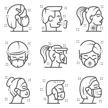Outline coronavirus flu set Stock Illustration