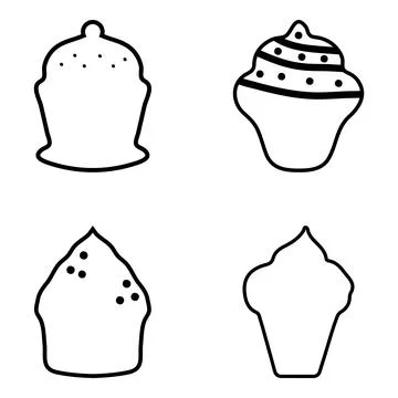 Outline Cup cake set icon. Flat style food vector Stock Illustration