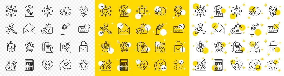 Outline Cut tax, Bitcoin pay and Ranking star line icons. For web app. Vector Stockillustratie
