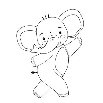 The outline of a cute dancing elephant. Vector illustration for childrens Stock Illustration