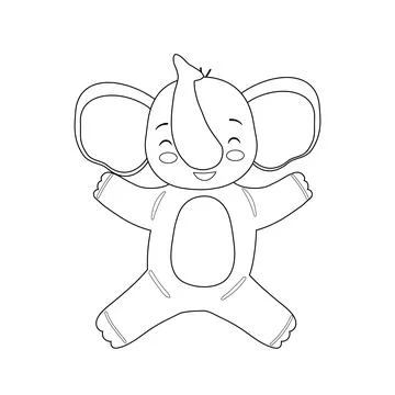The outline of a cute jumping elephant. Stock Illustration