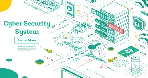 Outline Cyber Security Concept. Isometric Illustration Isolated on White. Stock-Illustration