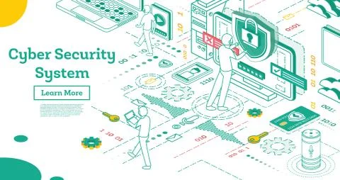 Outline Cyber Security Concept. Isometric Illustration Isolated on White. Stock-Illustration