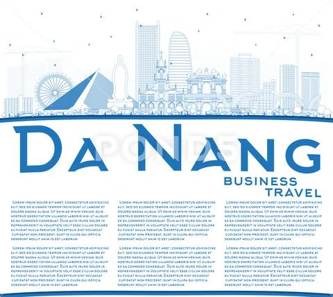 Outline Da Nang Vietnam City Skyline with Blue Buildings and Copy Space. Stock Illustration