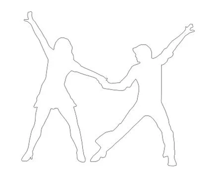 Outline dancing couple 70s Stock Illustration