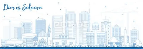 Outline Dar Es Salaam Tanzania Skyline with Blue Buildings. Stock Illustration