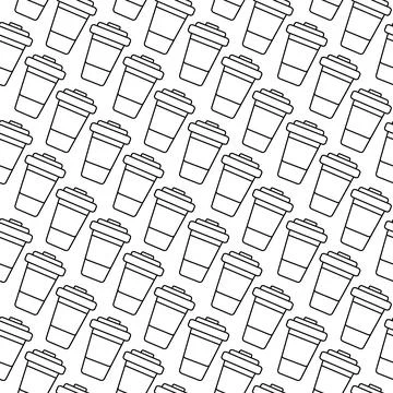 Outline Disposable cups with lid Dynamic Seamless pattern in minimalism Stock Illustration