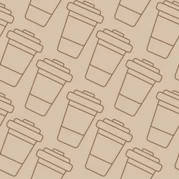 Outline disposable cups with lid Dynamic Seamless pattern in trendy monochrome Stock Illustration
