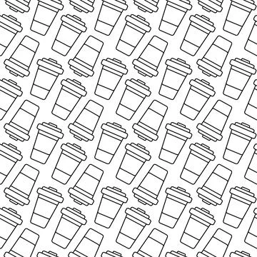 Outline Disposable cups Seamless Pattern in trendy minimalist. Takeaway promo Stock Illustration