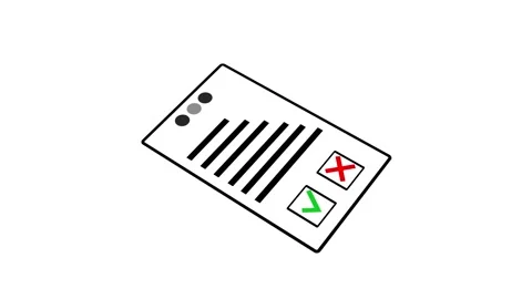 Outline document illustration displaying approval and rejection indicators... Stock Footage 330475982