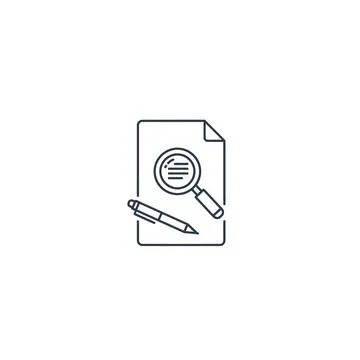 Outline document review icon with magnifying glass and pen for audit Illustration