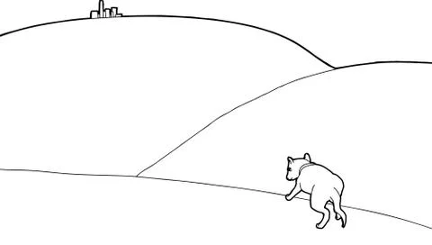 Outline of Dog Looking at City Stock Illustration