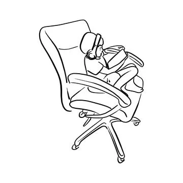 Outline doodle boy playing tablet on big office chair with colors vector illu Stock Illustration