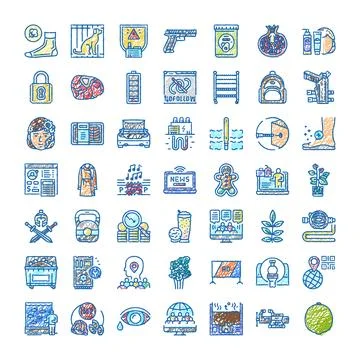 Outline doodle icon set representing various concepts イラスト素材