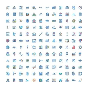 Outline doodle icon set representing various concepts and objects Stock Illustration