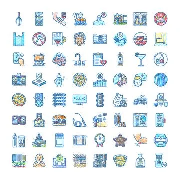 Outline doodle icons set communicating various concepts Stock Illustration