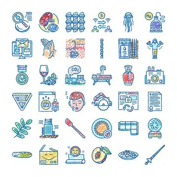 Outline doodle web design icons set collection Stockillustratie