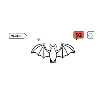 Outline drawing of a bat with wings spread and vector tag Stock Illustration