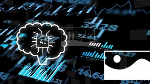 Outline drawing completing, AI cloud glowing, charts growing, thumbnails Stock Footage 335761686