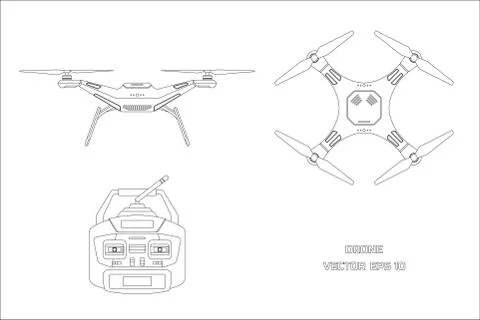 Outline drawing of drone. Control panel of quadrocopter. Isolated image Stock Illustration