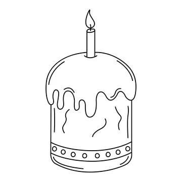 Outline drawing of Easter cake with candle Stock Illustration