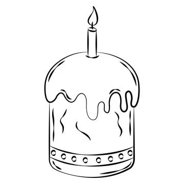 Outline drawing of Easter cake with candle Stock Illustration