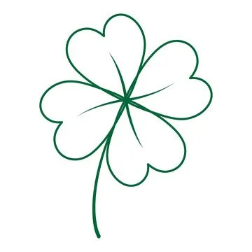 Outline drawing four leaf clover in trendy green color. St. Patrick sticker or Stock Illustration