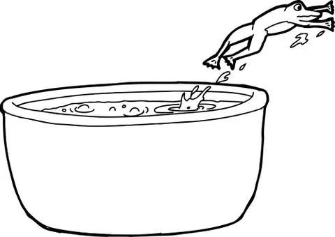 Outline Drawing of Frog Jumping Out of Pot Stock Illustration