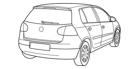 Outline drawing of a hatchback car from side view Stock Illustration